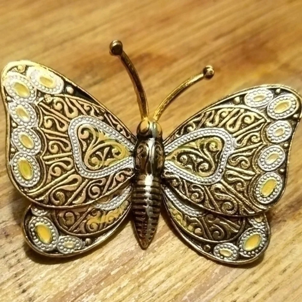 Vintage Hand Painted Golden Butterfly Brooch
